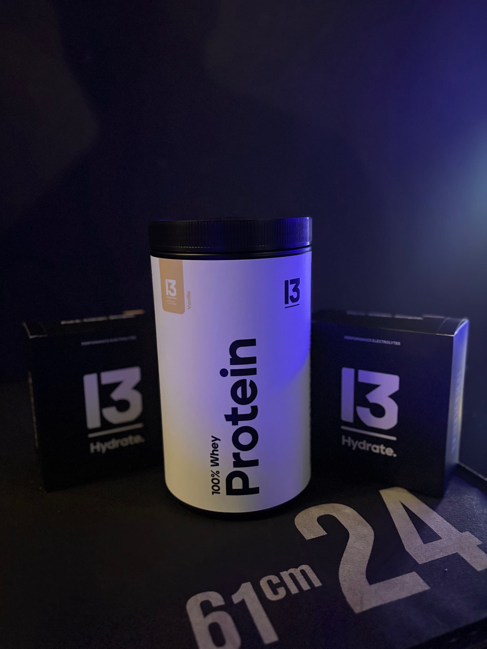 13 Vanilla 100% Whey Protein tub with 13 Hydrate performance electrolytes available at TENROUNDS