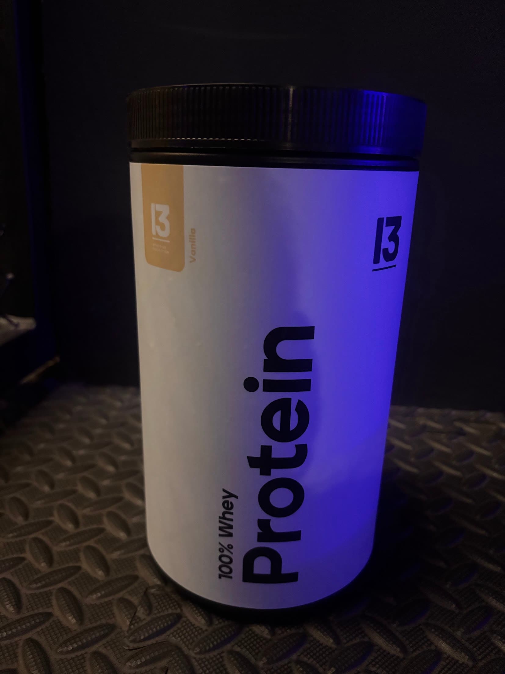 13 Vanilla 100% Whey Protein supplement tub at TENROUNDS