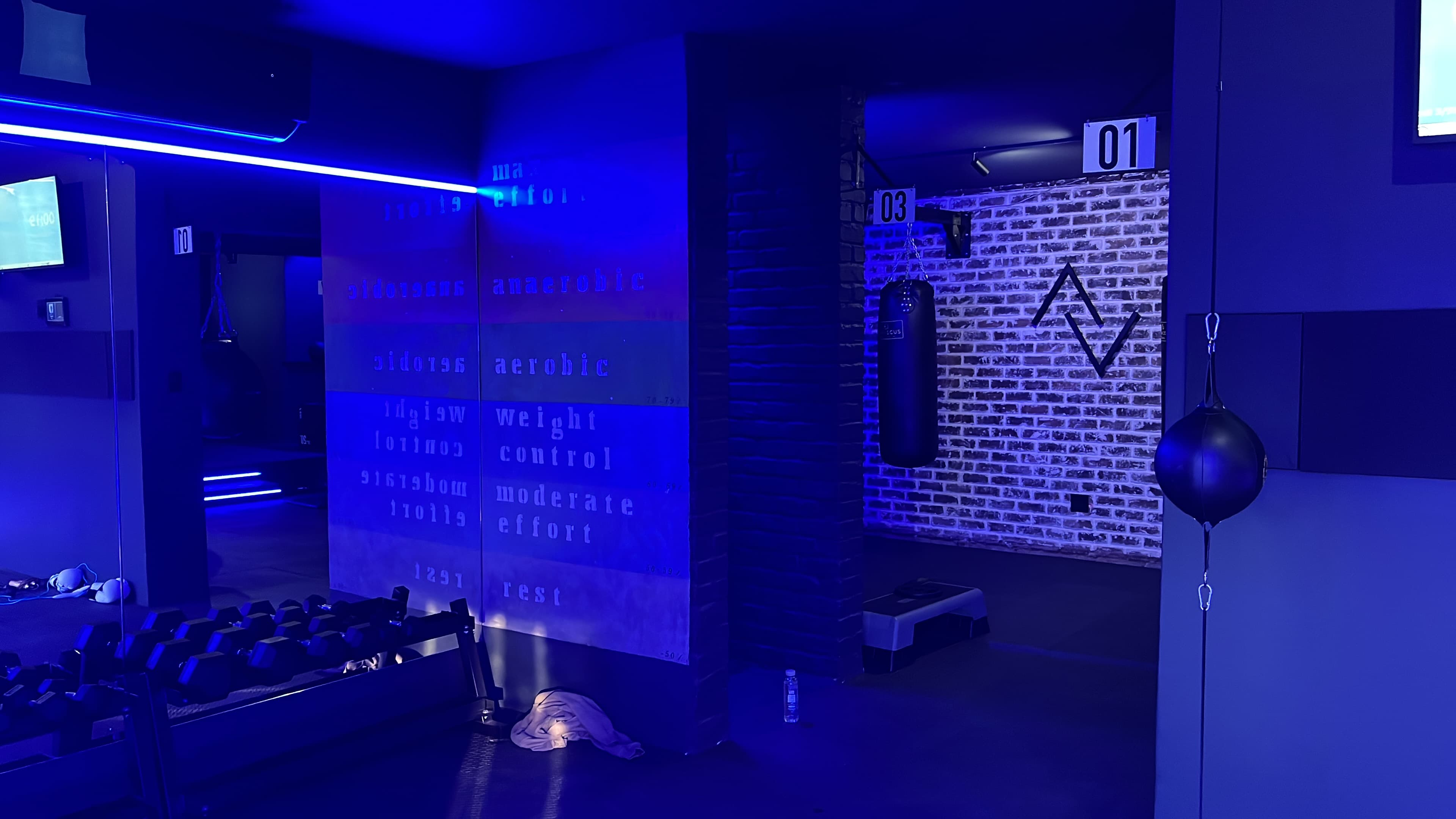 TENROUNDS HIIT gym floor with the heart-rate training zone feature wall